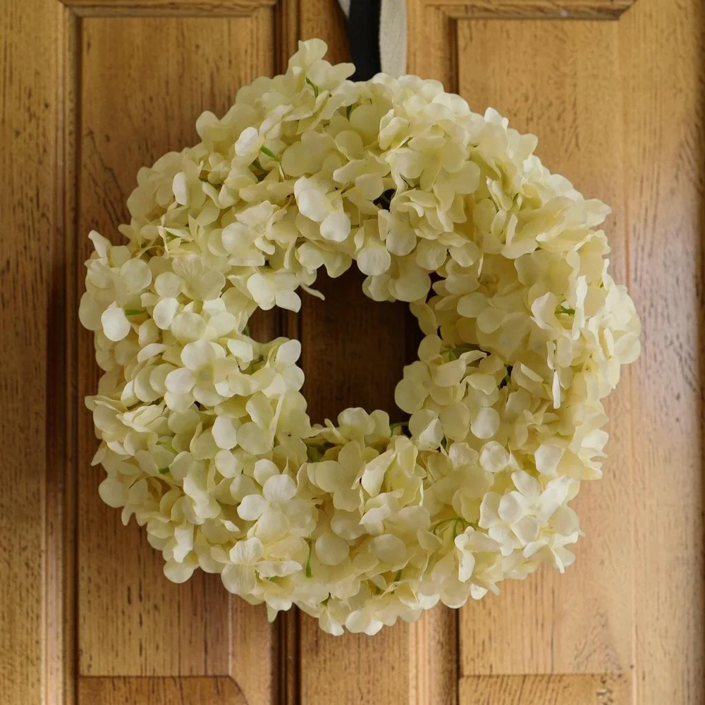 Cream Hydrangea Wreath for Front Door, Natural Dried Look Artificial  Flower